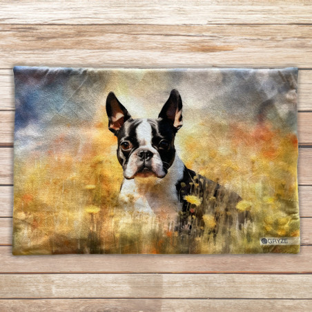 Gruba mata pluszowa z grafiką - boston terrier