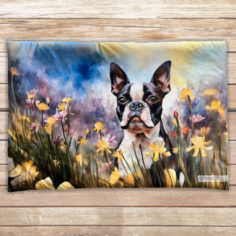 Gruba mata pluszowa z grafiką - boston terrier