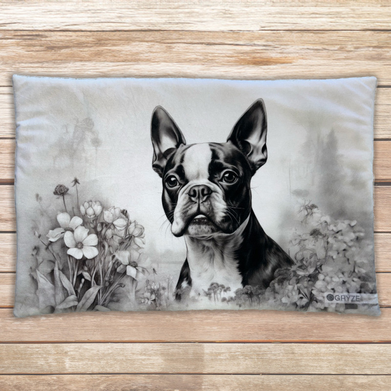 Gruba mata pluszowa z grafiką - boston terrier