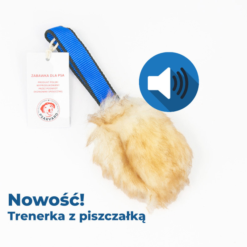 Szarpak zabawka dla psa z wełny owczej TRENERKA Z PISZCZAŁKĄ