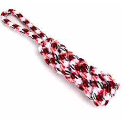 Szarpak dla psa z gęsto plecionej liny - kolor czerwony o dł. 32 cm