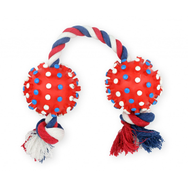 Szarpak dla psa Pet Nova - dwie piłki jeż na sznurku, czerwone 50 cm