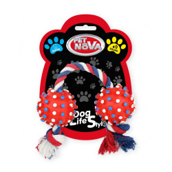 Szarpak dla psa Pet Nova - dwie piłki jeż na sznurku, czerwone 50 cm