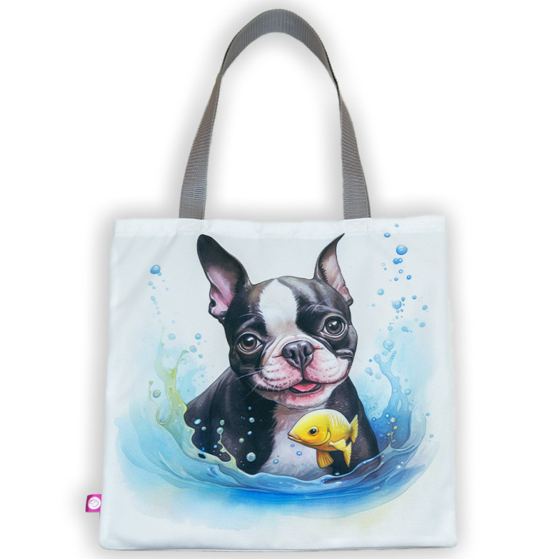 Boston terrier z rybką - torba na ramię z podszewką